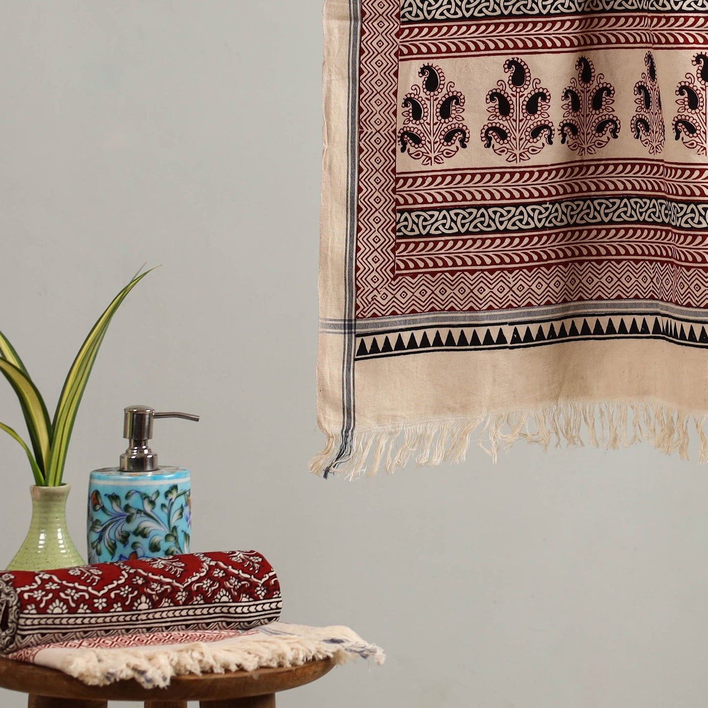  Green Handloom Cotton Bagh Print Towel