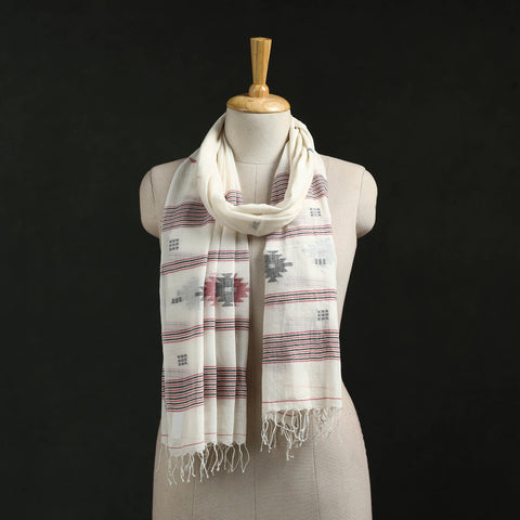 Handloom cotton burdwan jamdani stole with tassels 13