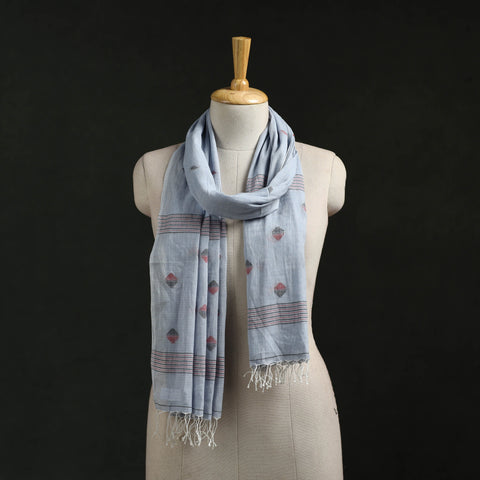 Handloom cotton burdwan jamdani stole with tassels 21