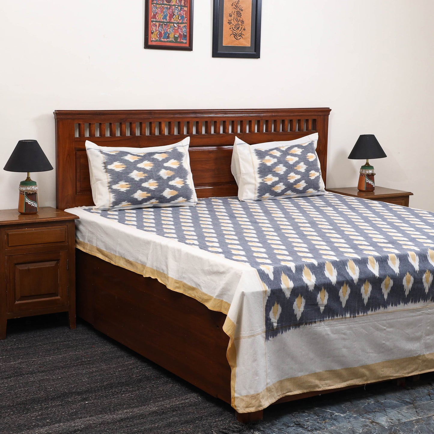 Handloom cotton double pochampally ikat bed sheet set (108