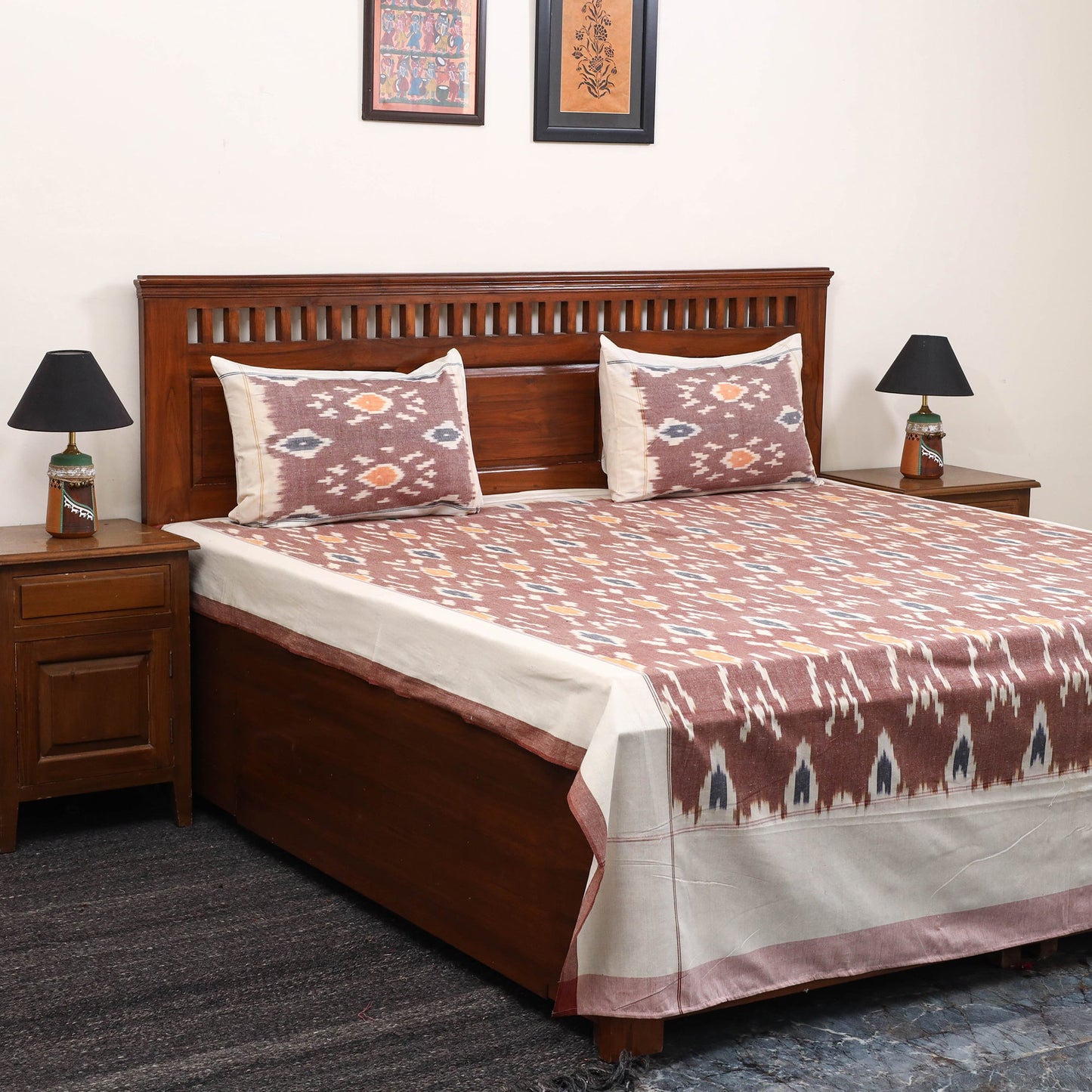 Handloom cotton double pochampally ikat bed sheet set (108