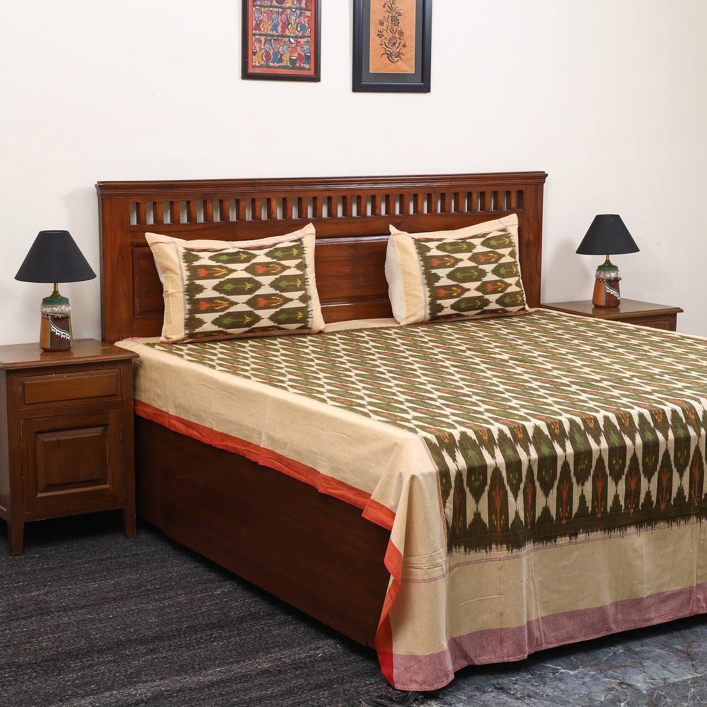 Handloom cotton double pochampally ikat bed sheet set (108