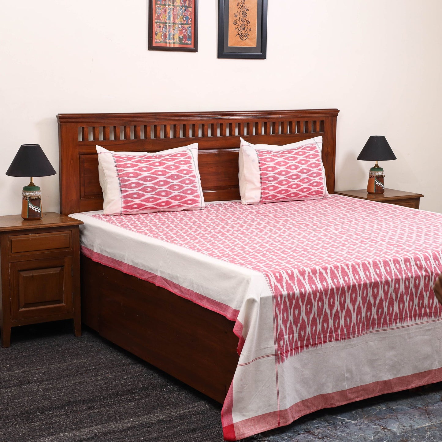 Handloom cotton double pochampally ikat bed sheet set (108