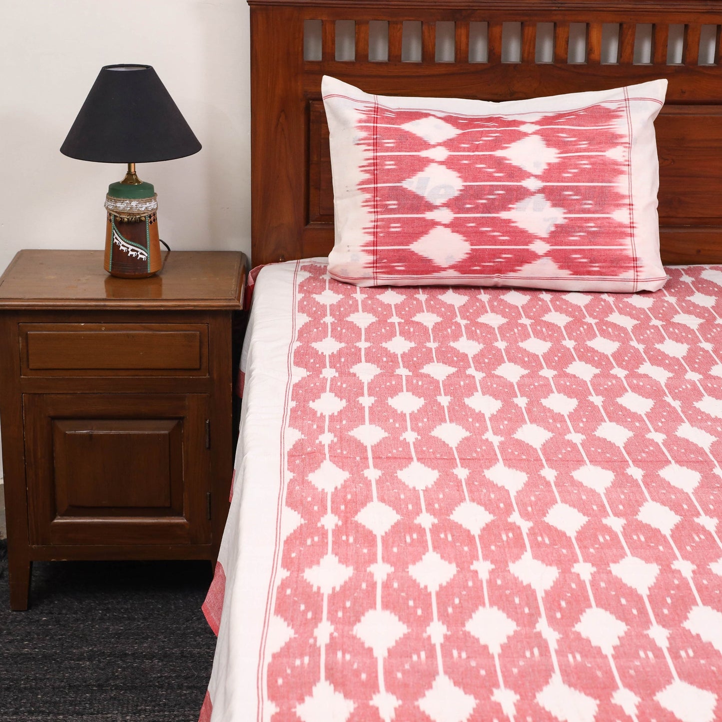 Handloom cotton double pochampally ikat bed sheet set (108