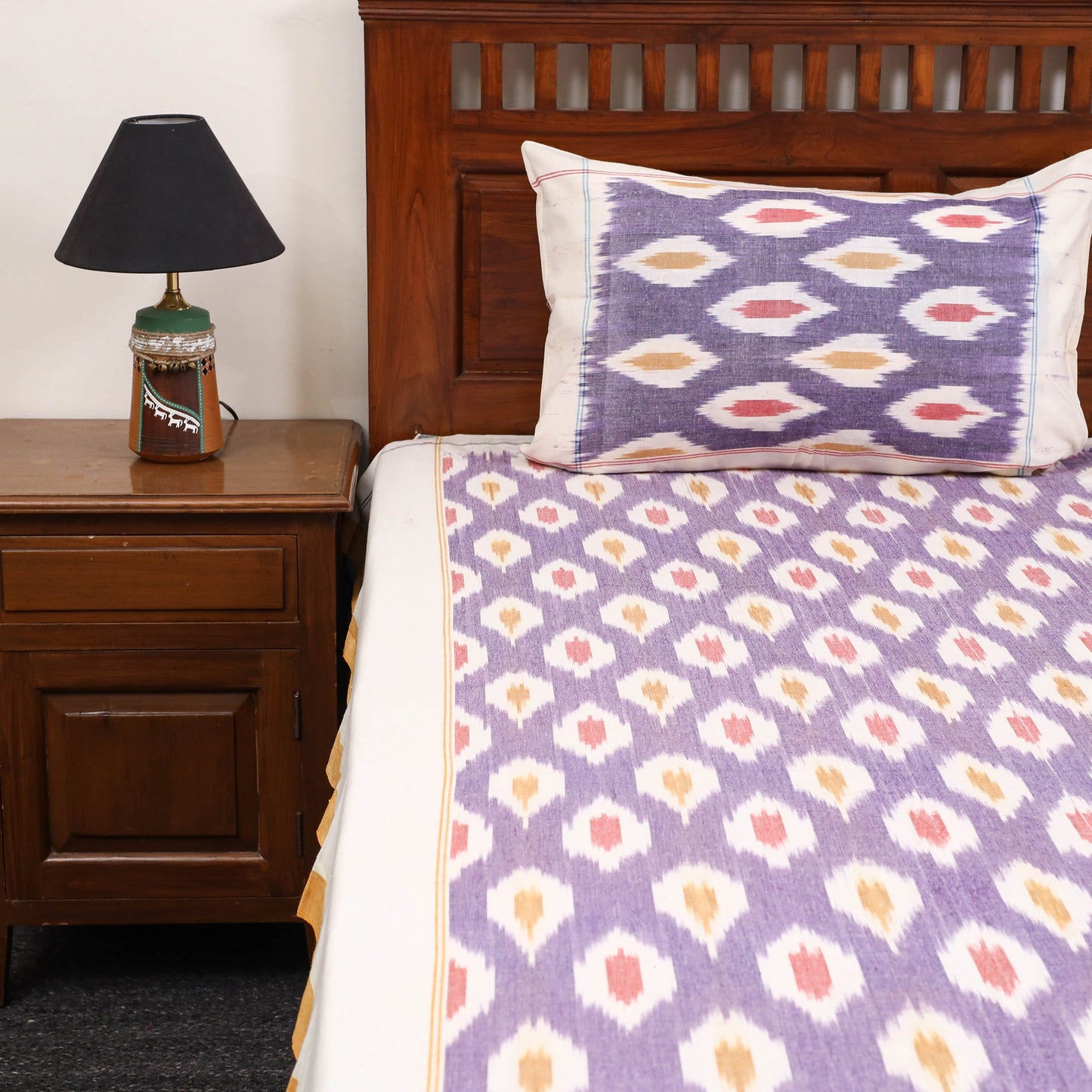 Handloom cotton double pochampally ikat bed sheet set (108