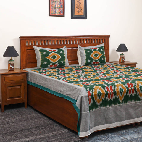 Handloom cotton double pochampally ikat bed sheet set (108