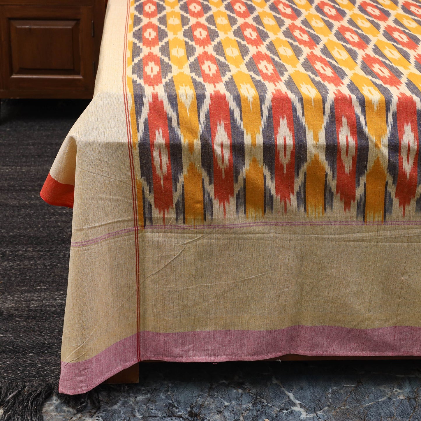 Handloom cotton double pochampally ikat bed sheet set (108