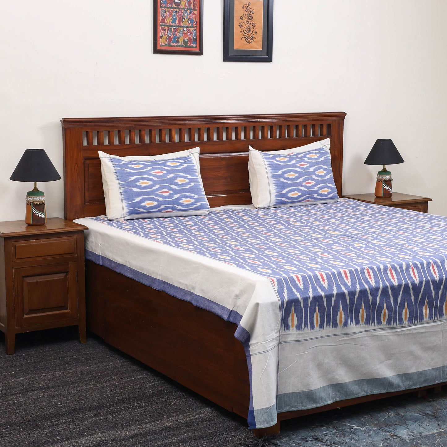 Handloom cotton double pochampally ikat bed sheet set (108