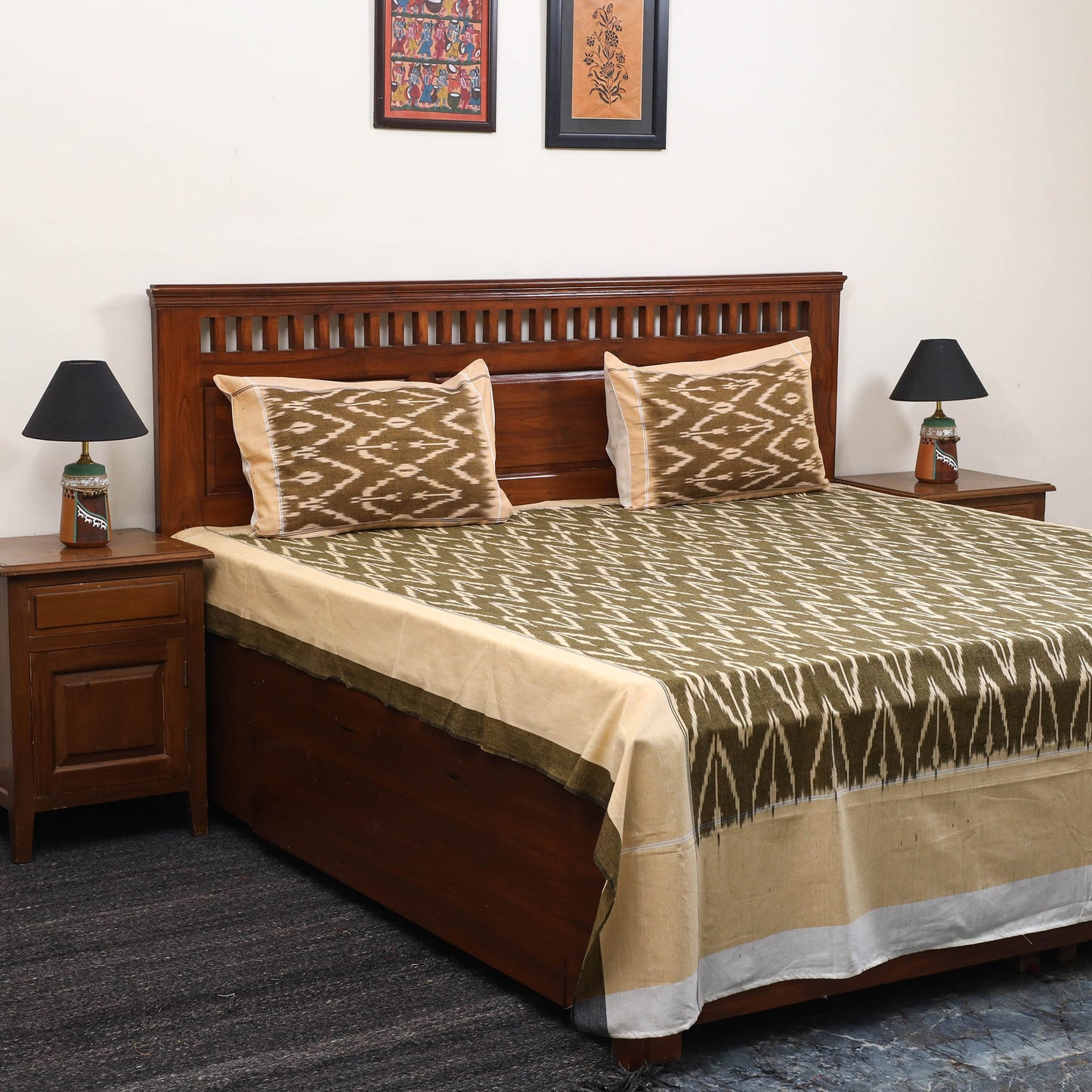 Handloom cotton double pochampally ikat bed sheet set (108