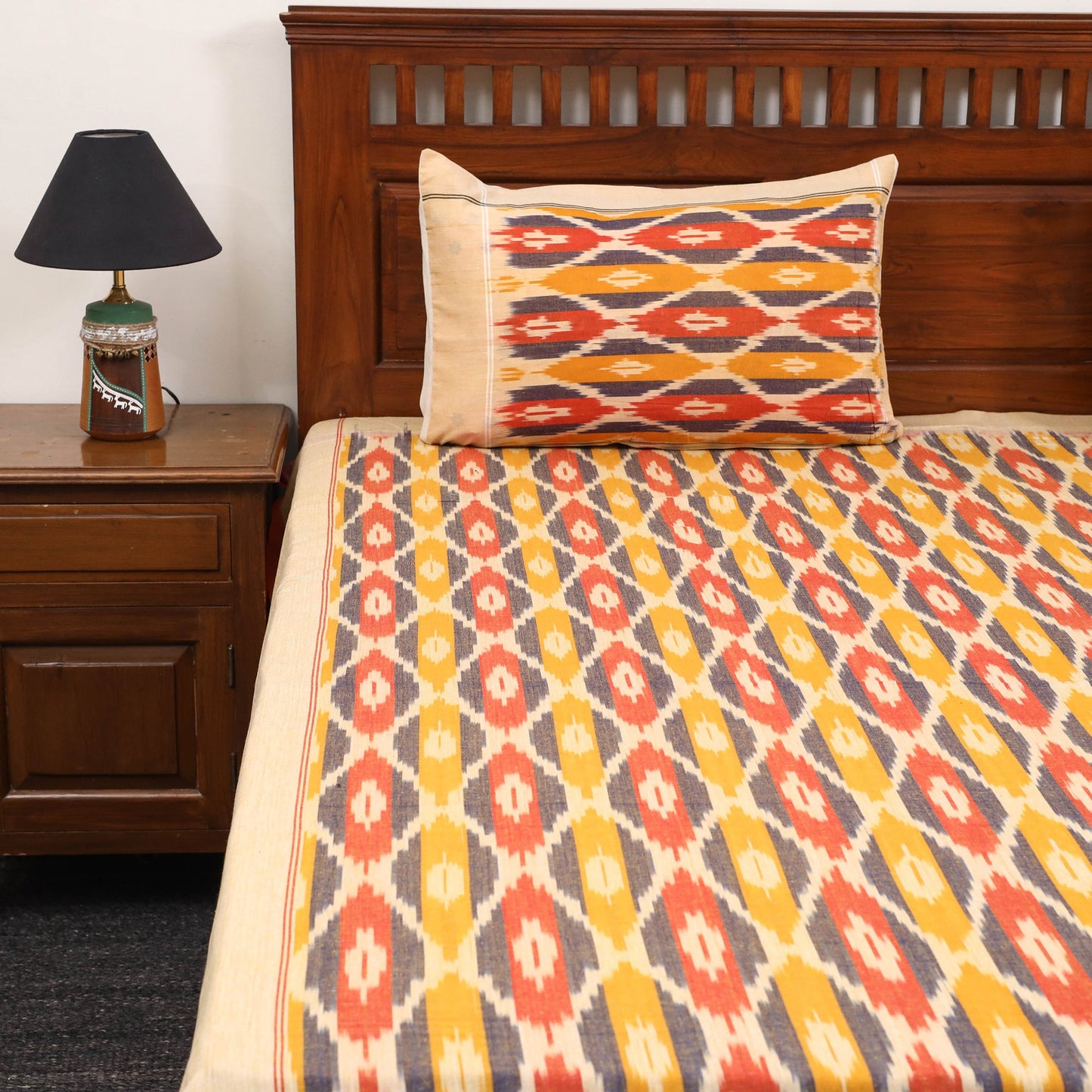 Handloom cotton double pochampally ikat bed sheet set (108
