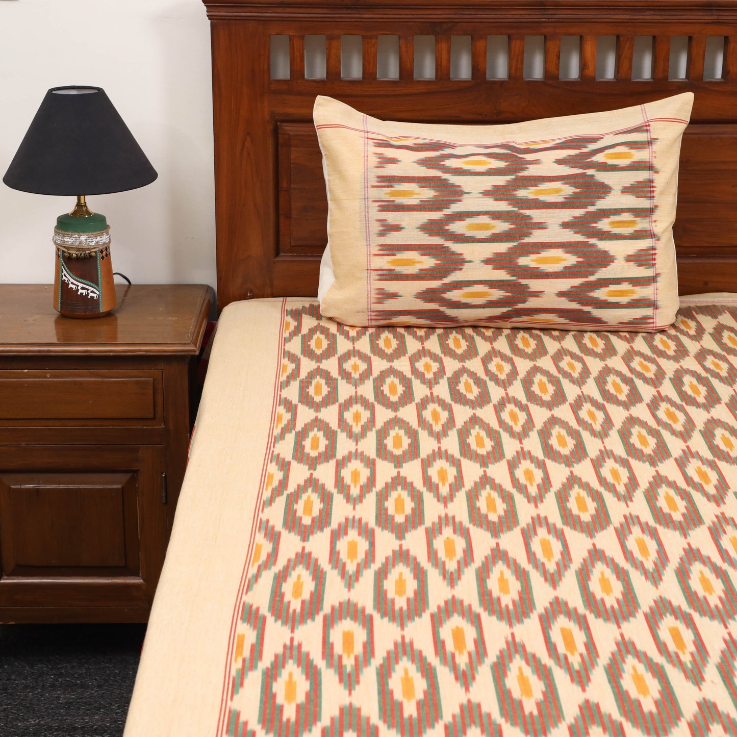 Handloom cotton double pochampally ikat bed sheet set (108