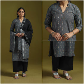 Handloom cotton embroidered pochampally ikat 3pc kurta set