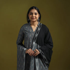 Handloom cotton embroidered pochampally ikat 3pc kurta set