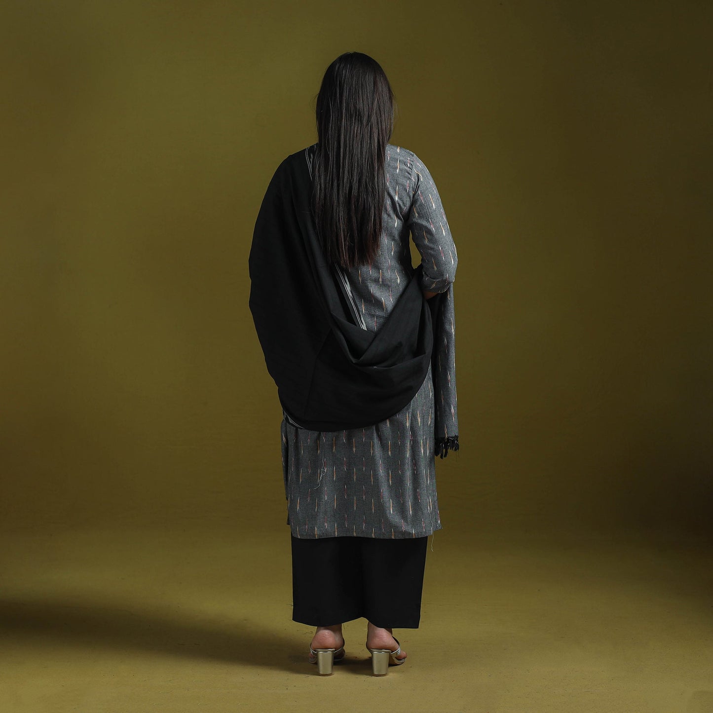 Handloom cotton embroidered pochampally ikat 3pc kurta set