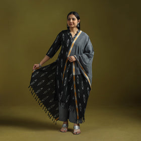 Handloom cotton embroidered pochampally ikat 3pc kurta set