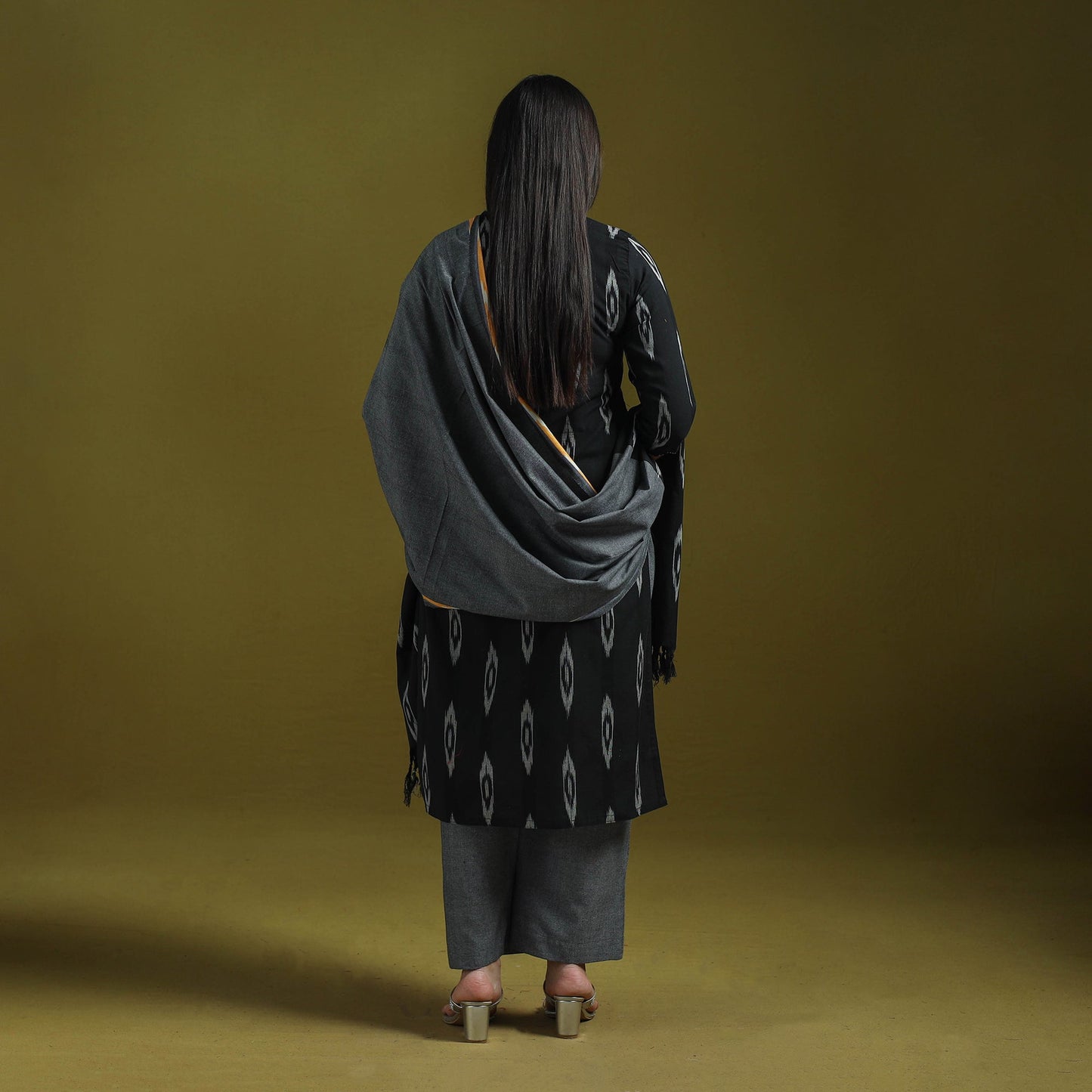 Handloom cotton embroidered pochampally ikat 3pc kurta set