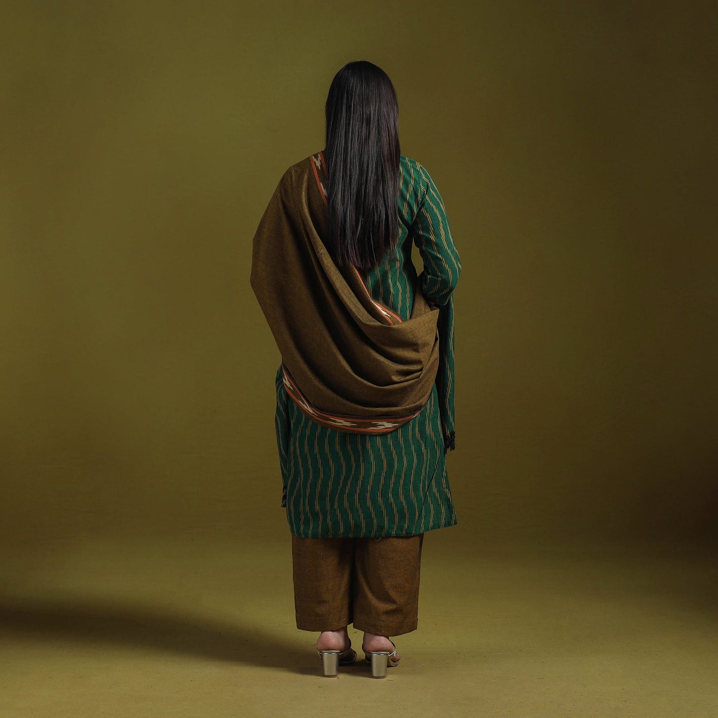 Handloom cotton embroidered pochampally ikat 3pc kurta set