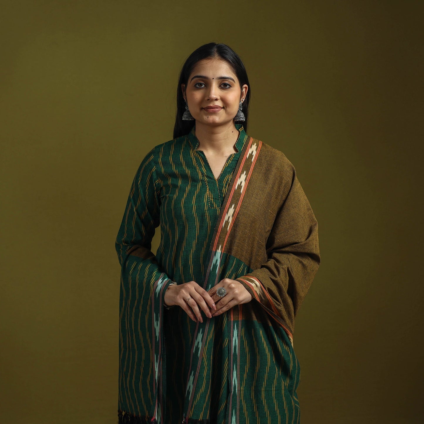 Handloom cotton embroidered pochampally ikat 3pc kurta set