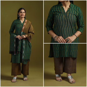 Handloom cotton embroidered pochampally ikat 3pc kurta set