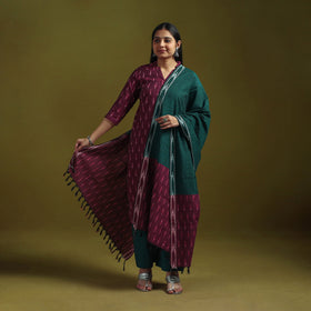 Handloom cotton embroidered pochampally ikat 3pc kurta set