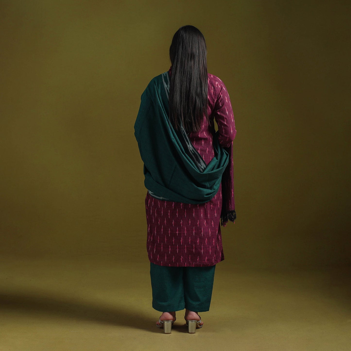 Handloom cotton embroidered pochampally ikat 3pc kurta set