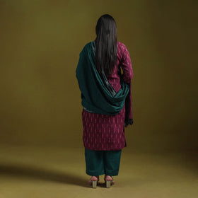 Handloom cotton embroidered pochampally ikat 3pc kurta set