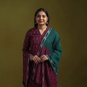 Handloom cotton embroidered pochampally ikat 3pc kurta set