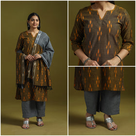 Handloom cotton embroidered pochampally ikat 3pc kurta set