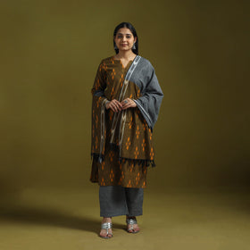 Handloom cotton embroidered pochampally ikat 3pc kurta set