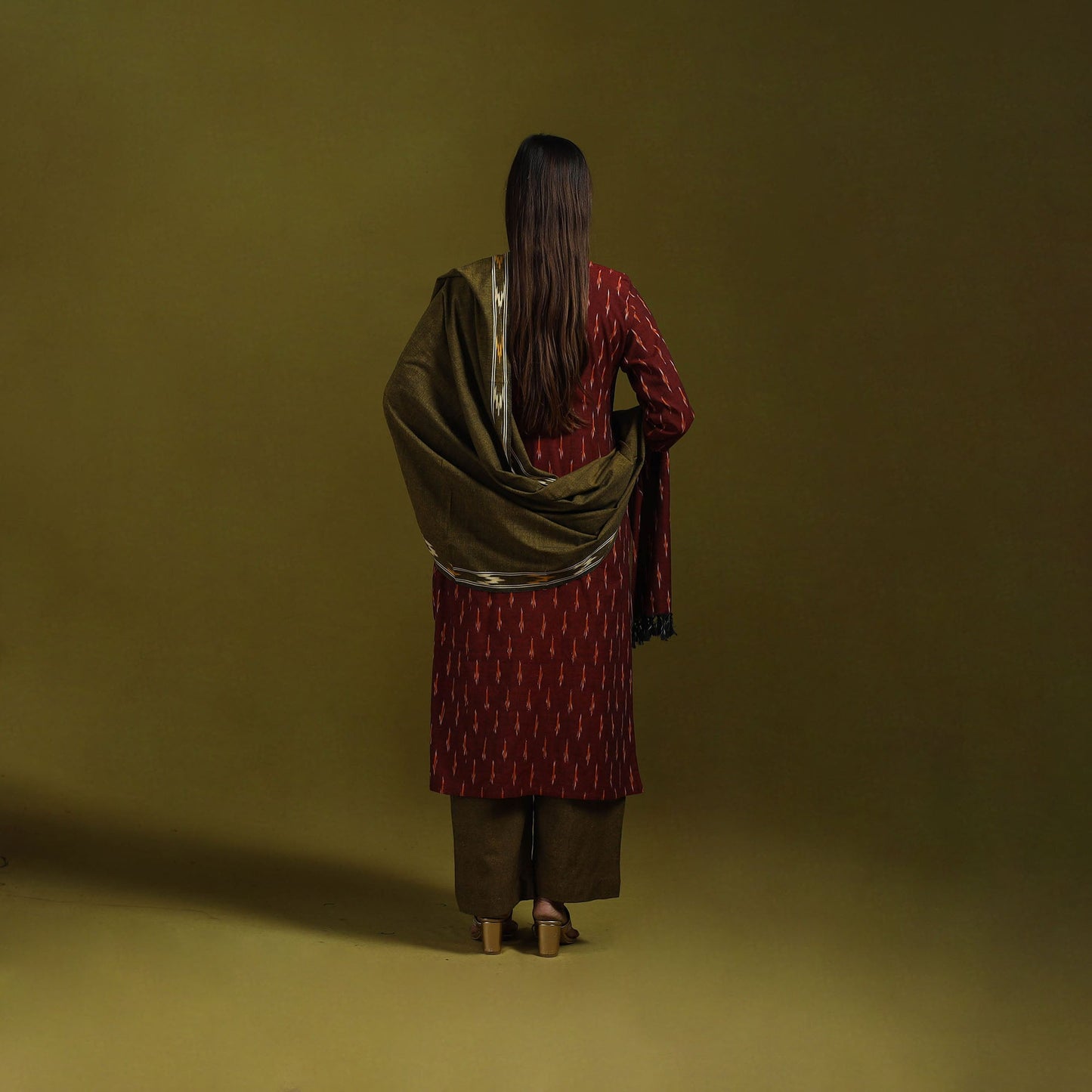 Handloom cotton embroidered pochampally ikat 3pc kurta set