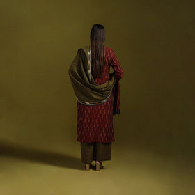 Handloom cotton embroidered pochampally ikat 3pc kurta set