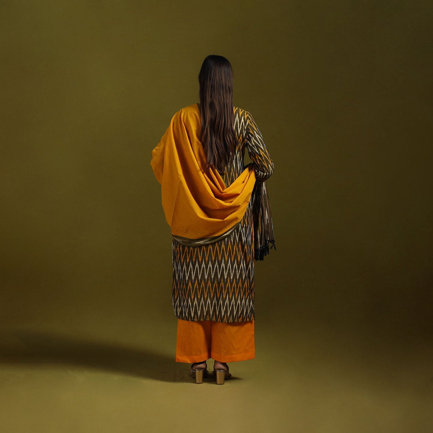 Handloom cotton embroidered pochampally ikat 3pc kurta set