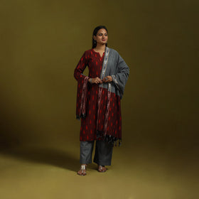 Handloom cotton embroidered pochampally ikat 3pc kurta set
