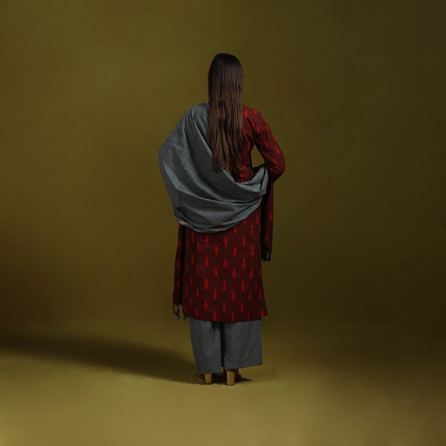 Handloom cotton embroidered pochampally ikat 3pc kurta set