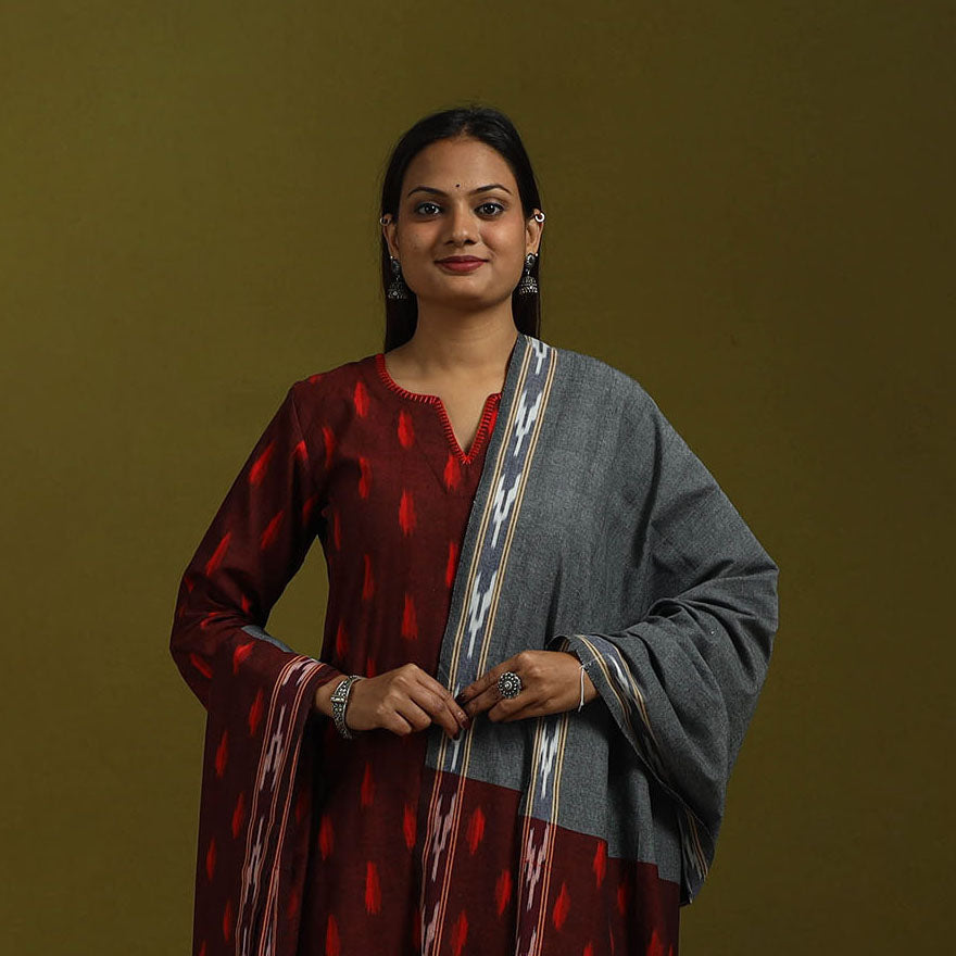 Handloom cotton embroidered pochampally ikat 3pc kurta set