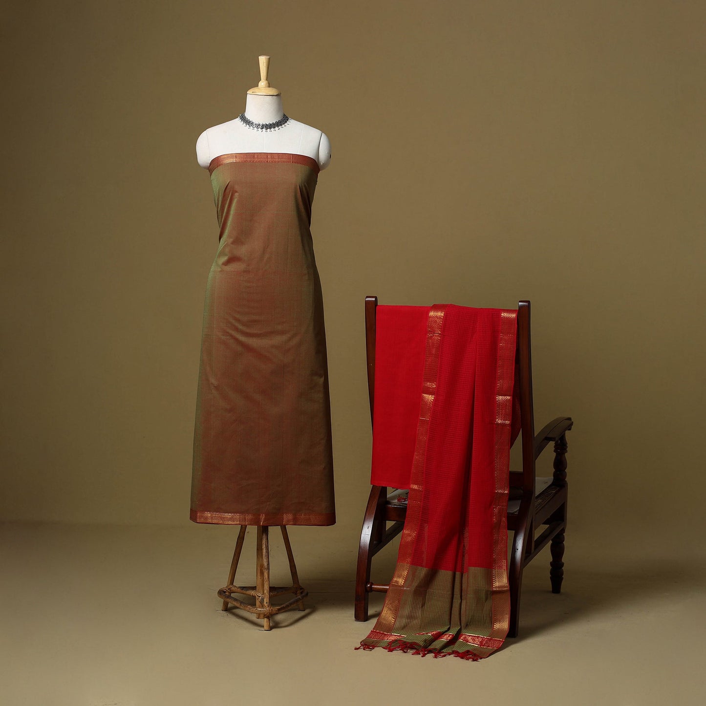 Handloom cotton mangalagiri 3pc unstitched dress material