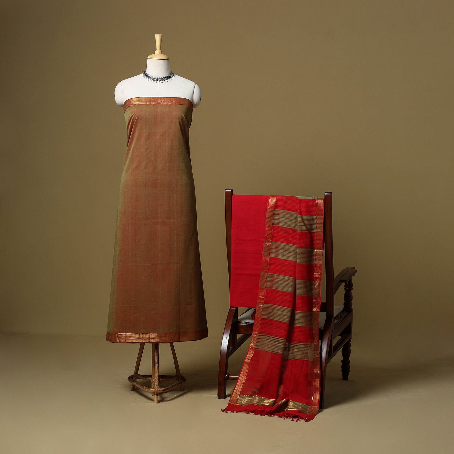 Handloom cotton mangalagiri 3pc unstitched dress material