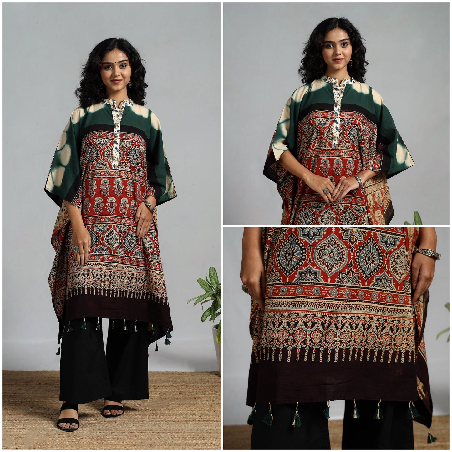 Handloom cotton natural dyed medium kaftan 01 - handcrafted