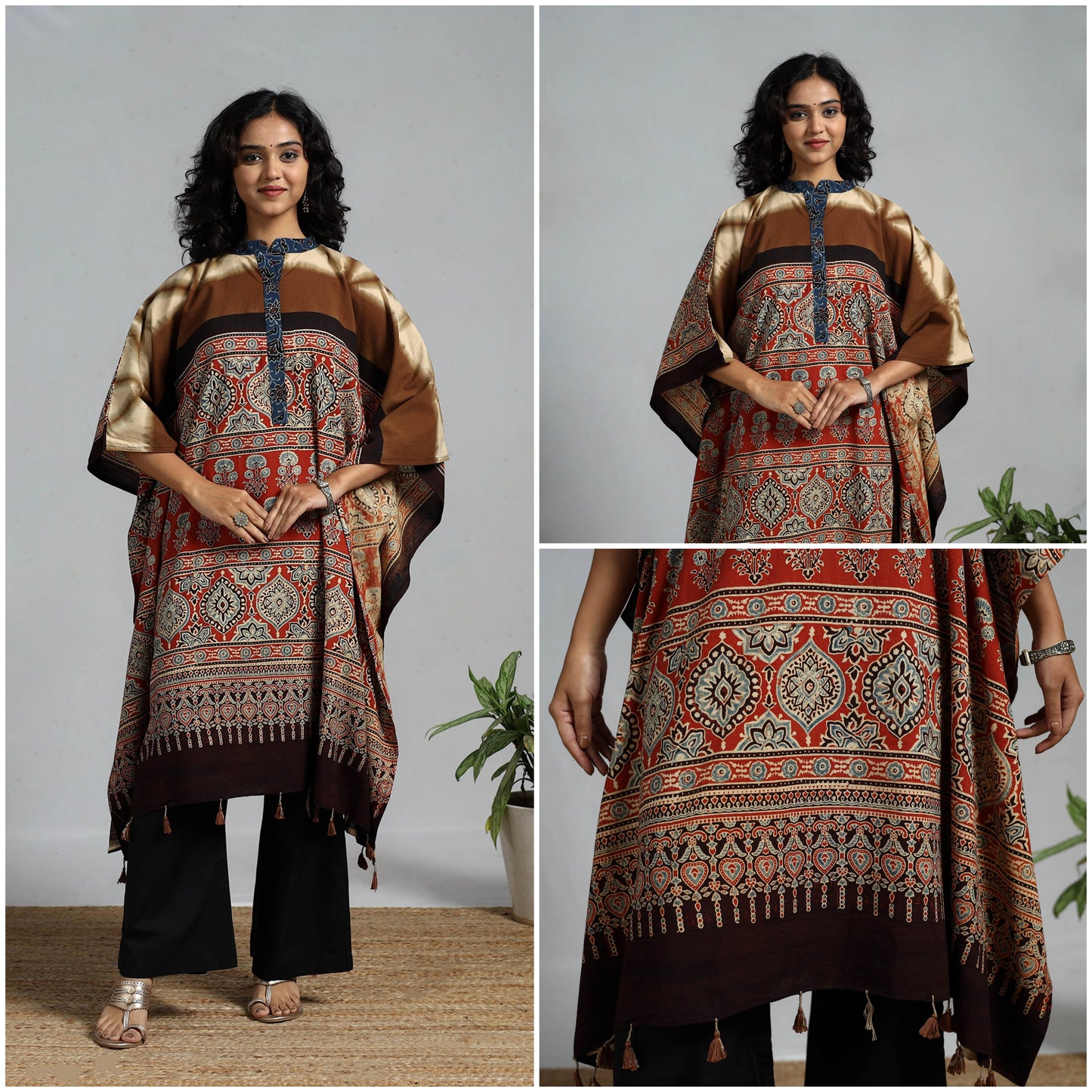 Handloom cotton natural dyed medium kaftan 02 - handcrafted