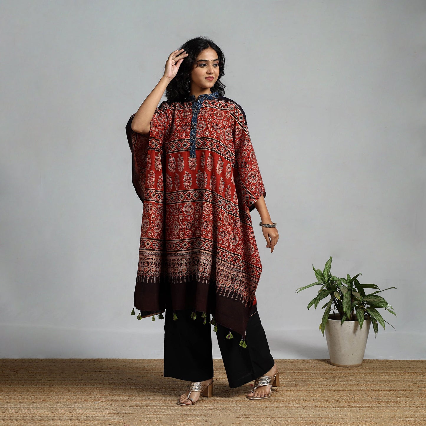 Handloom cotton natural dyed medium kaftan 05 - handcrafted