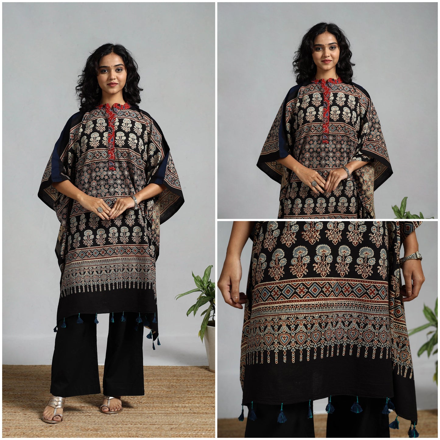 Handloom cotton natural dyed medium kaftan 08 - handcrafted