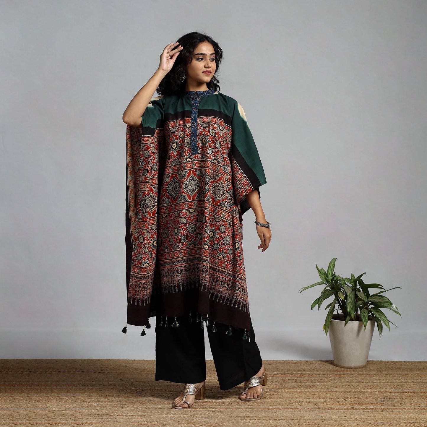 Handloom cotton natural dyed medium kaftan 09 - handcrafted