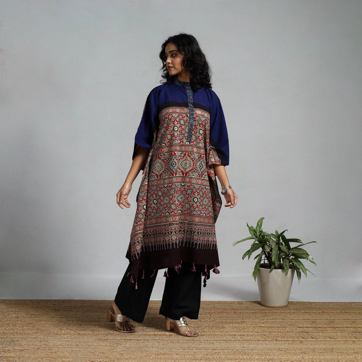 Handloom cotton natural dyed medium kaftan 10 - handcrafted