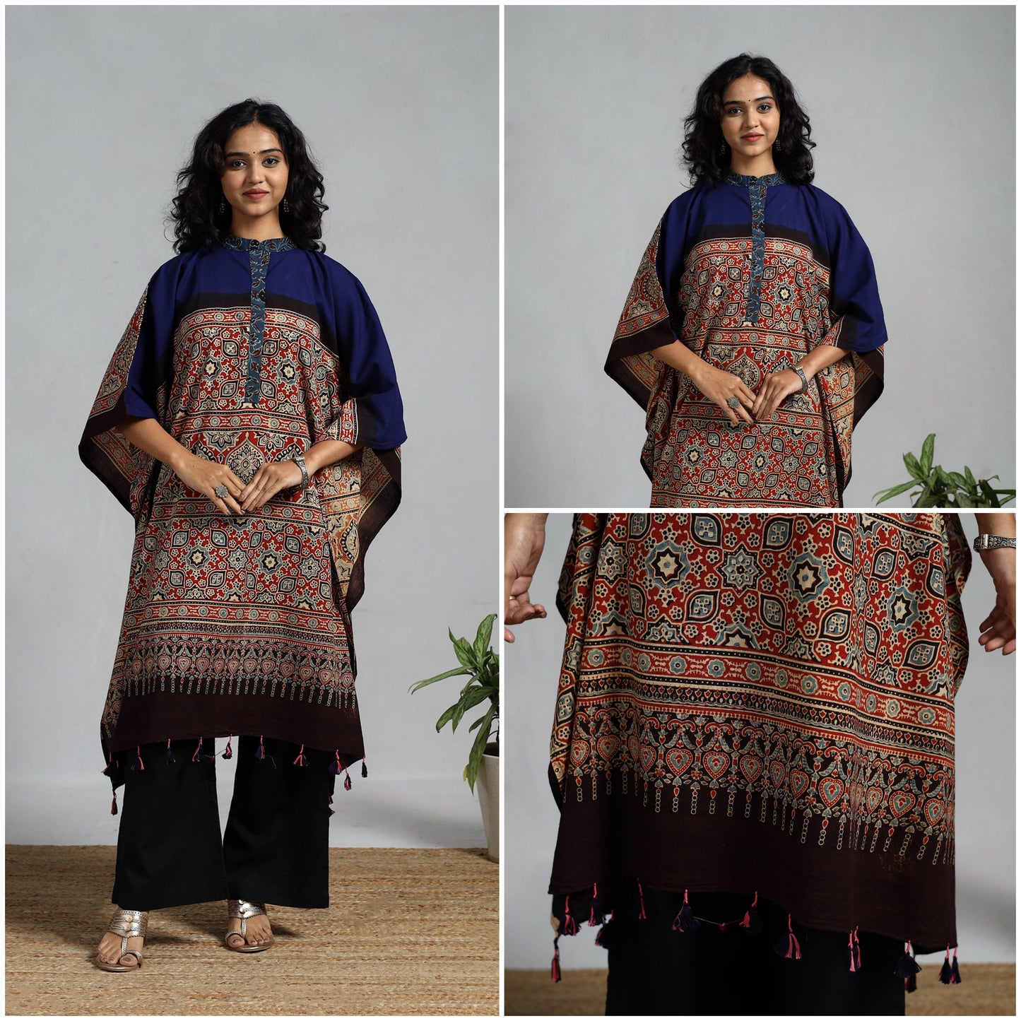 Handloom cotton natural dyed medium kaftan 10 - handcrafted