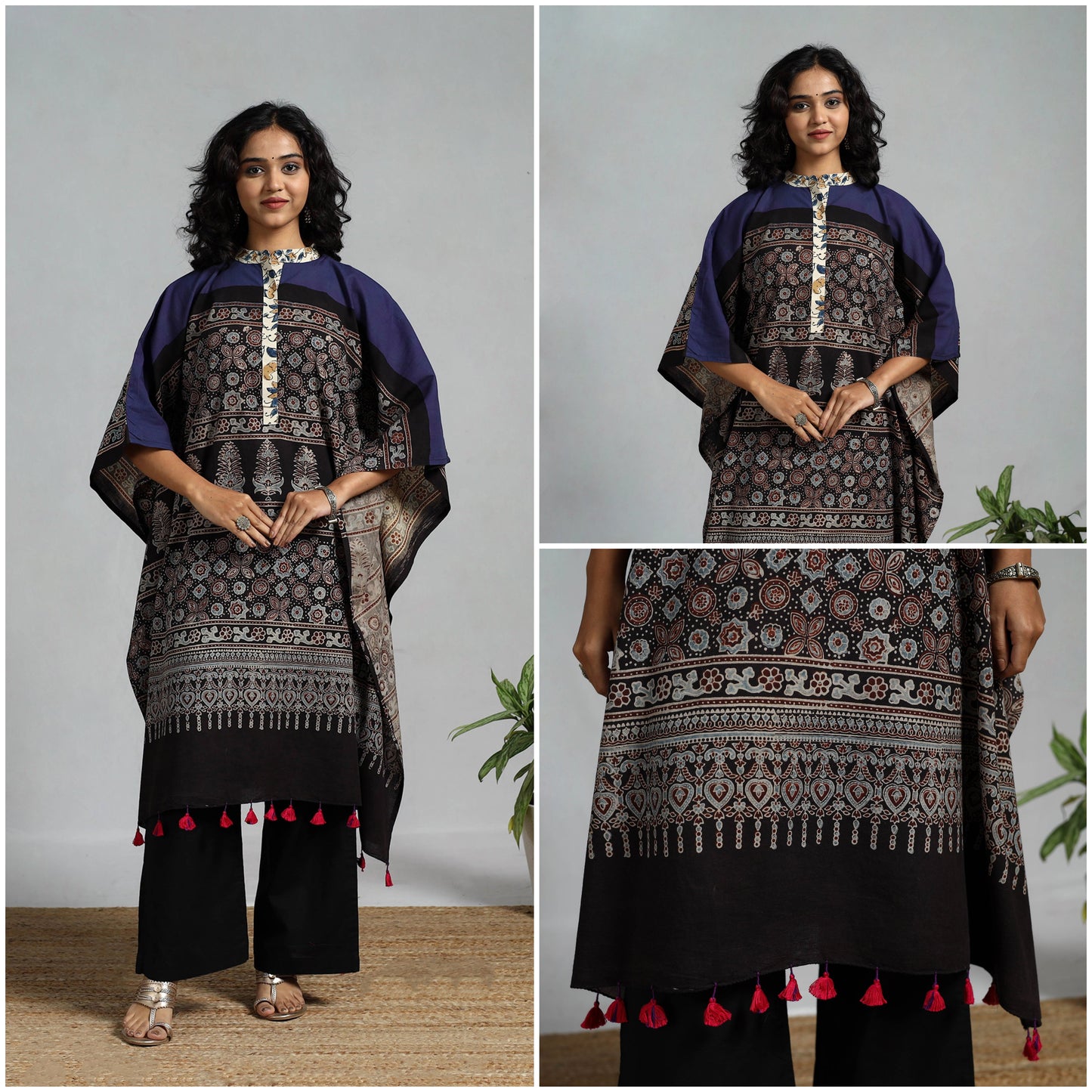 Handloom cotton natural dyed medium kaftan 11 - handcrafted