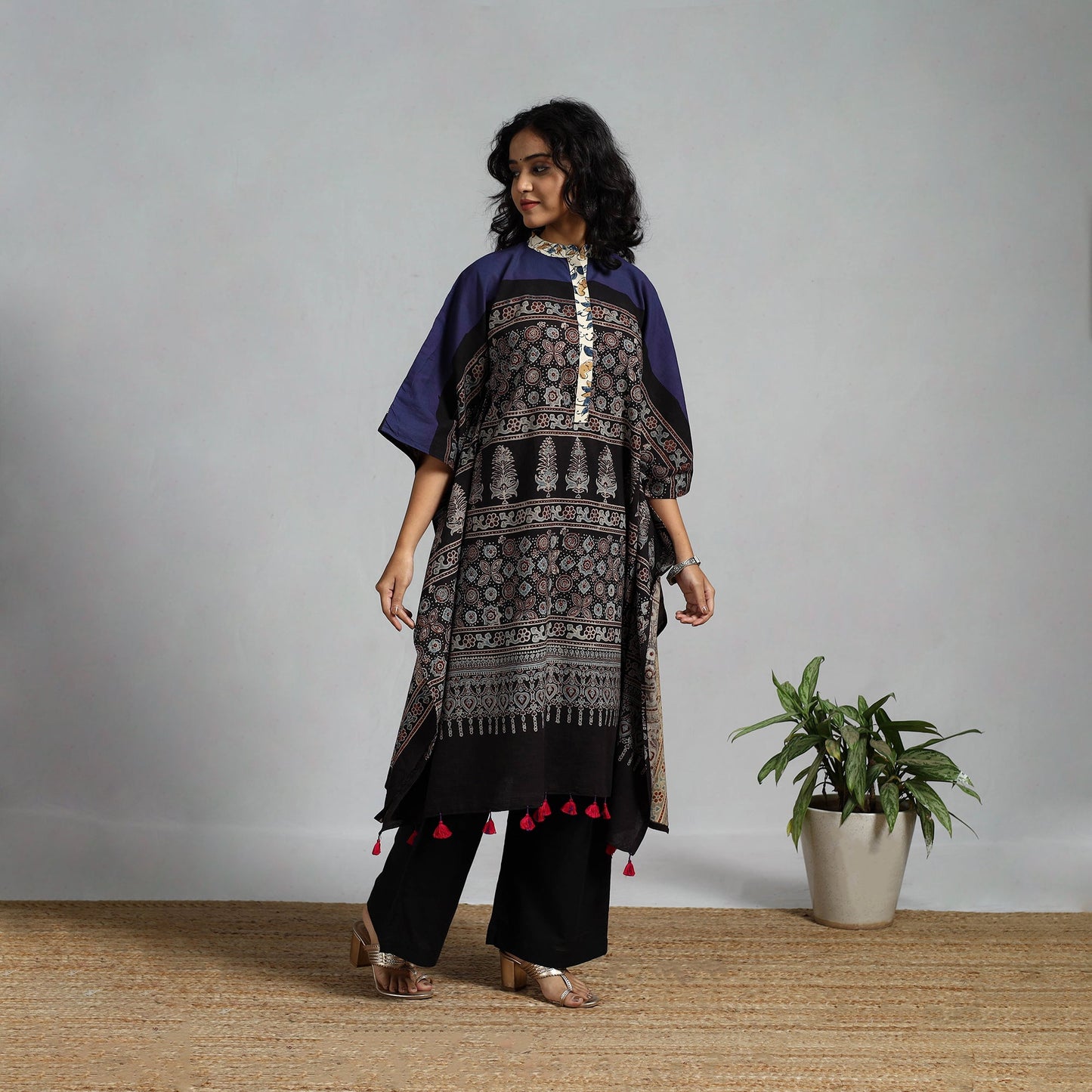 Handloom cotton natural dyed medium kaftan 11 - handcrafted