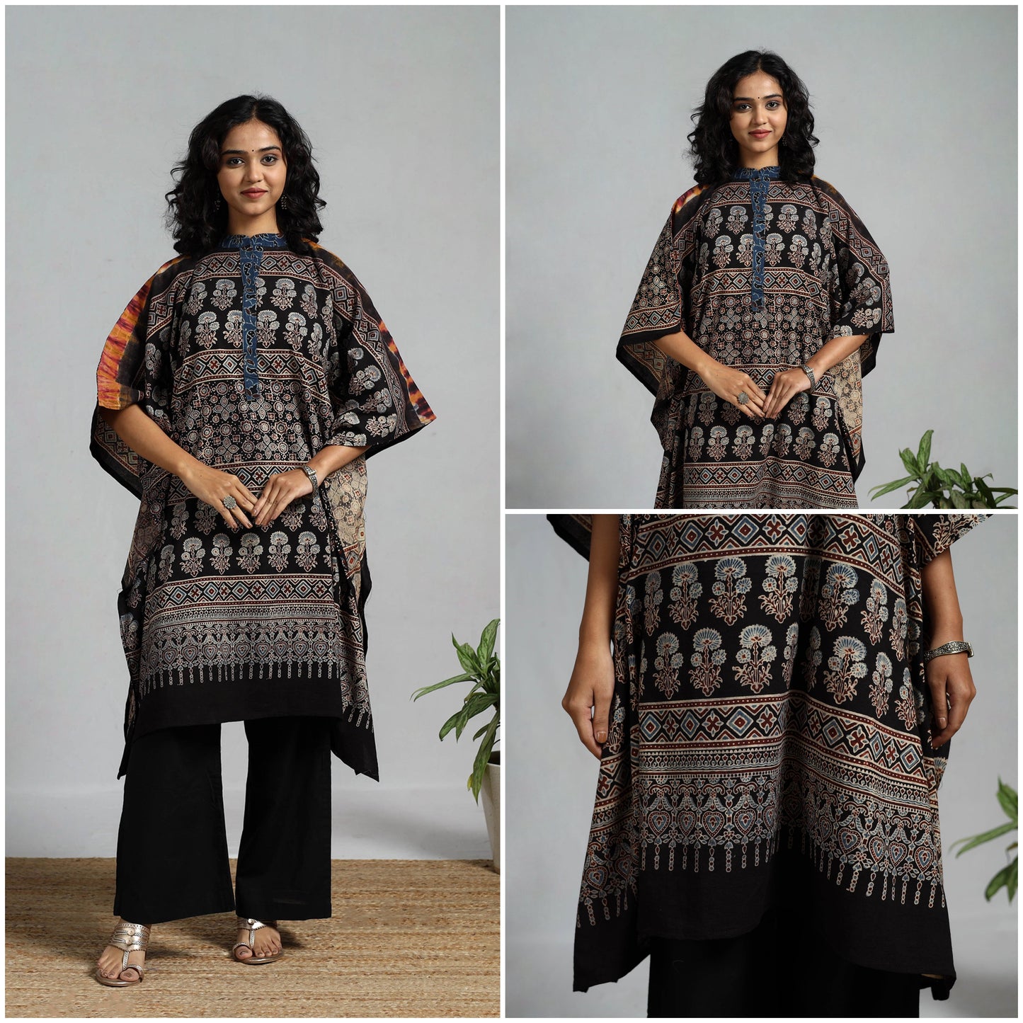 Handloom cotton natural dyed medium kaftan 12 - handcrafted