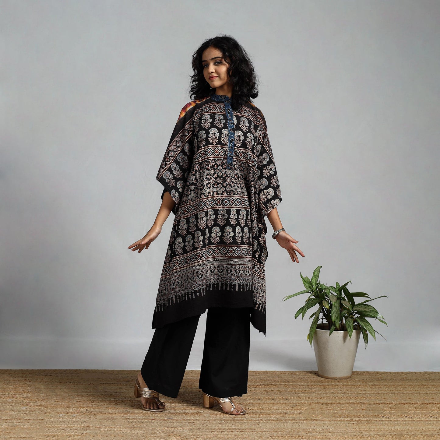 Handloom cotton natural dyed medium kaftan 12 - handcrafted