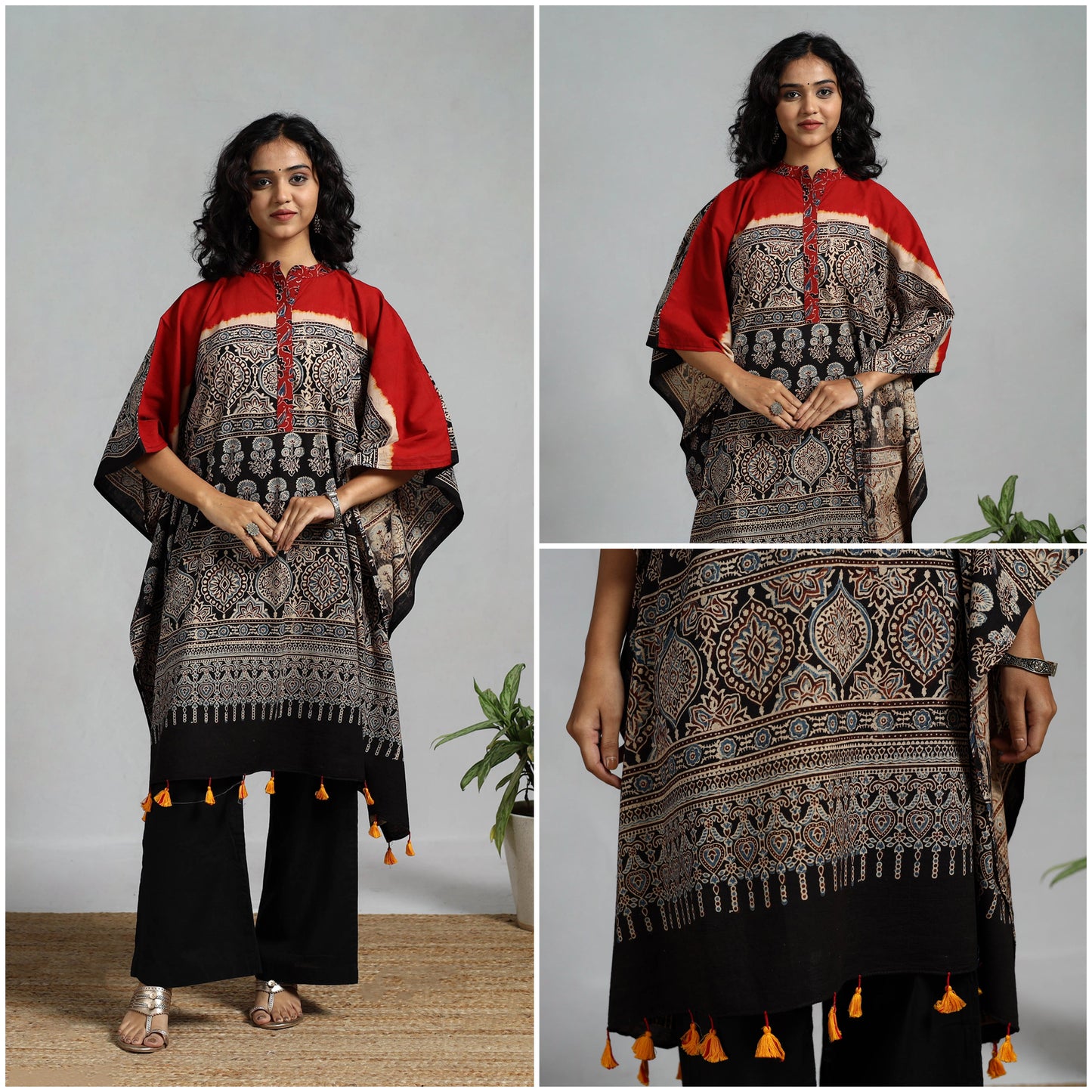 Handloom cotton natural dyed medium kaftan 13 - handcrafted