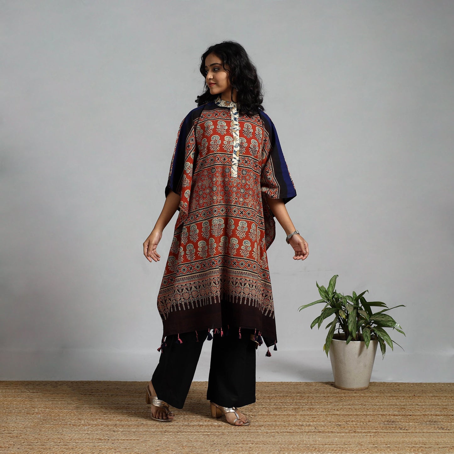 Handloom cotton natural dyed medium kaftan 14 - handcrafted
